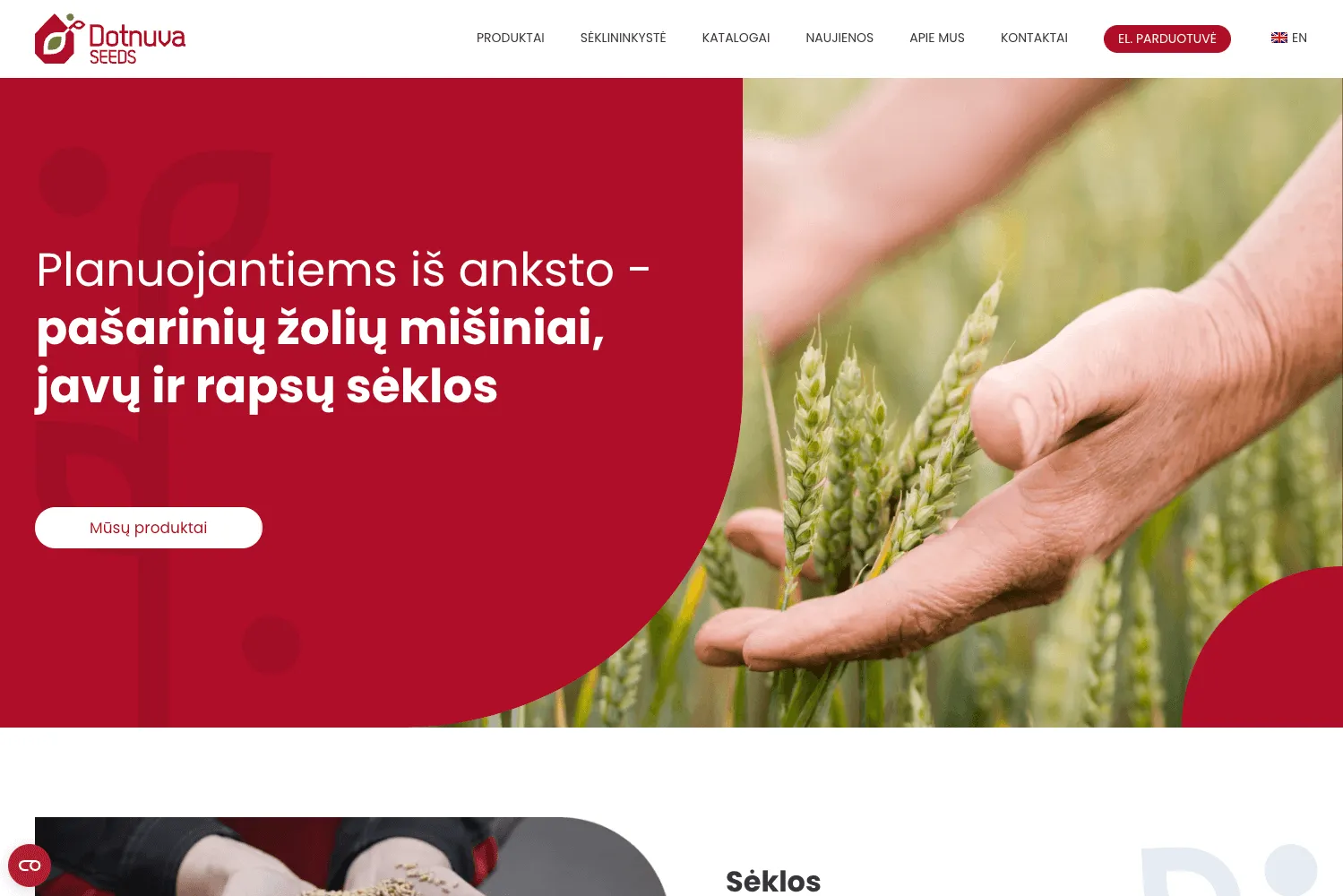 Dotnuvos sėklų prekės ženklas ir produktų kategorijos: pašariniai žolių mišiniai, javų ir rapsų sėklos